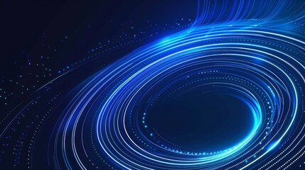 Wall Mural - geometric stripe line art design featuring abstract glowing circle lines on a dark blue background m