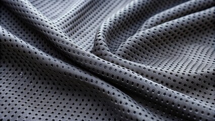 Close-up of Grey Mesh Fabric with Circular Holes, Texture, Background, Pattern, Breathable ,mesh fabric, breathable material