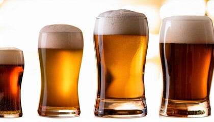 a variety of full frothy lager glasses and sizes