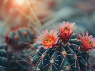 Blooming Cactus: A Colorful Lunchtime Scene with Copy Space and Thorns - AR 4:3