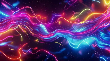 Wall Mural - Abstract wavy background. Futuristic technology style. Neon glow energy motion. Dynamic light effect. Bright flowing particle concept. Elegant geometric shape. Data science connection.