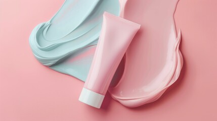 Canvas Print - Cosmetic tube with cream on pastel pink background