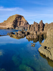 beautiful rocky mountains by the sea on the island of Madeira in Portugal