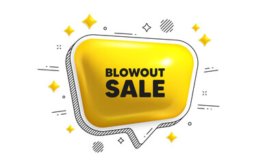 Sticker - Blowout sale tag. Chat speech bubble 3d icon. Special offer price sign. Advertising discounts symbol. Blowout sale chat message. Speech bubble banner with stripes. Yellow text balloon. Vector