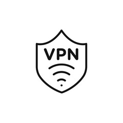 VPN icon outline collection in black and on white background