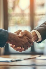 Canvas Print - Two individuals shaking hands in a symbolic gesture of partnership or understanding