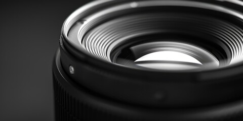 Wall Mural - A close-up shot of a camera lens on a table, ideal for photography-related concepts and equipment-focused designs