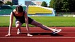 © sergray(noAIelemens) - Woman Stretching on a Track at a Stadium on a Sunny Day