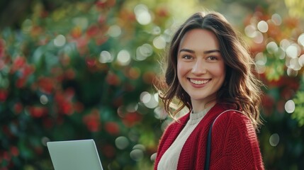 Wall Mural - Close-up portrait of Beautiful smiling young brunette woman