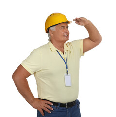 Wall Mural - Engineer in hard hat on white background