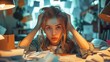 © Lamina - An intense image of a person surrounded by a chaotic desk of papers and tasks, with a stressed and frantic expression, illustrating the feeling of being overwhelmed.