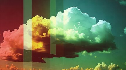 Wall Mural - a collection of altered photographs featuring diverse hues of green, red, yellow, and blue clouds