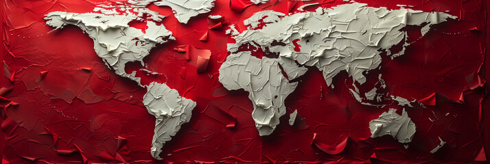 A White World Map Painted on a Crimson Canvas