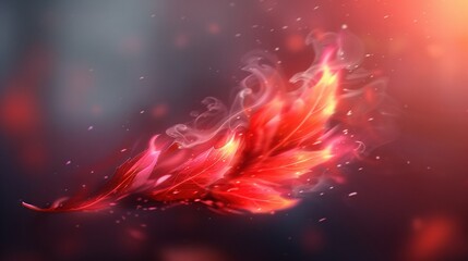 Poster -   Red feather on water with smoke