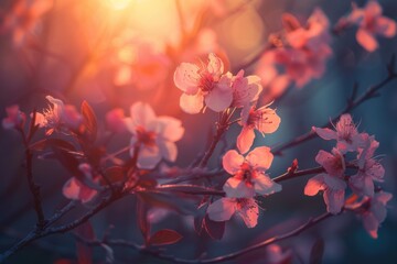 Sticker - A close-up shot of a tree branch covered with various types of flowers