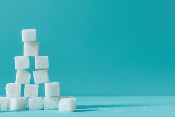 Low Sugar. Concept of Stacks of Sugar Cubes with Blue Background for Health Care