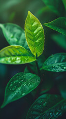 green leaf with water drops