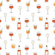 © Salnikova Studio - Vector hand painted trendy aperitif alcohol beverage wine prosecco Spritz cocktail drinks illustration. Cute flat simple hand drawn seamless pattern wallpaper background wrapping paper design