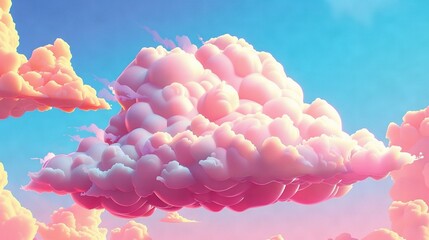 Wall Mural - blue sky with pink clouds in the foreground and a group of white clouds in the background