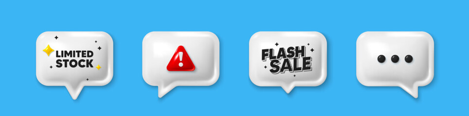 Sticker - Offer speech bubble 3d icons. Limited stock sale tag. Special offer price sign. Advertising discounts symbol. Limited stock chat offer. Flash sale, danger alert. Text box balloon. Vector