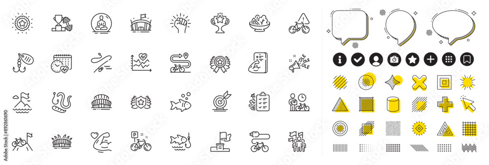 Set of Electric bike, Fishing and Laureate line icons for web app ...