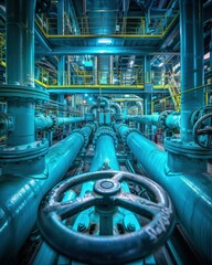 Canvas Print - Close-up of a large industrial valve in a plant. AI.