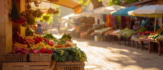 Canvas Print - Fresh produce at a market stall. AI.