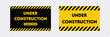 © Abderrahmen - Under construction site banner sign in transparent background, Coming soon vector black and yellow diagonal stripes under construction