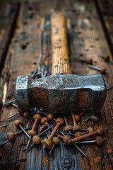 Sticker - hammer nails on wooden boards