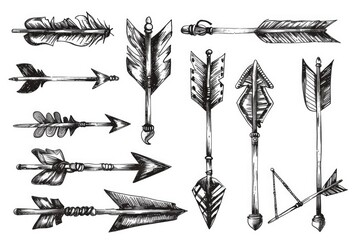 Wall Mural - A set of arrows drawn in black ink, ideal for use as icons or graphics