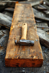 Sticker - hammer nails on wooden boards