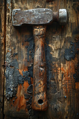 Wall Mural - hammer nails on wooden boards