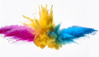 Wall Mural - explosion of colored powder isolated on white background cyan magenta yellow black toner