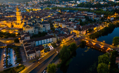 Wall Mural - Scenic aerial view of French commune of Perigueux at night