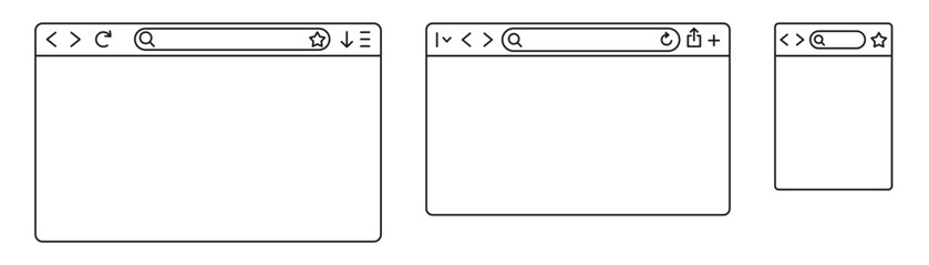 Browser window mockup. Blank web page, web browser template. Vector illustration