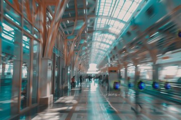 Abstract motion blur of luxury shopping mall and business center interior in modern architecture