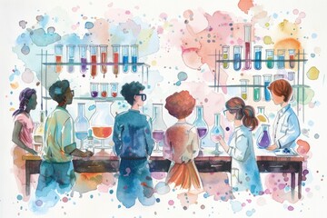 Wall Mural - Group of scientists and researchers working together in a modern laboratory setting