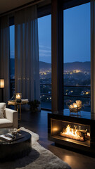 Wall Mural - a luxurious apartment with expansive windows offers a breathtaking view of a serene landscape