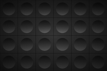 Wall Mural - dark grey abstract vector background. dark squares with black circle. perforated geometric black met