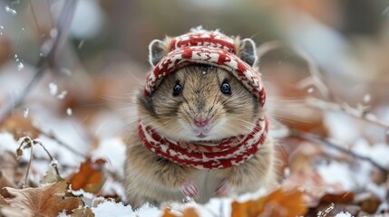 Poster - Cute Hamster Wearing Winter Hat and Scarf