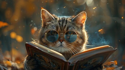 Canvas Print - Cool Cat Reading a Book