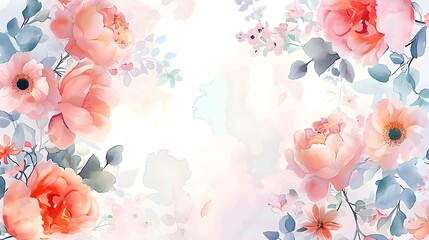 Wall Mural - Watercolor floral seamless pattern with space for text in soft feminine hues