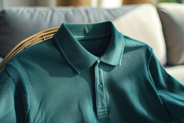 Canvas Print - A green polo shirt sits atop a couch, waiting for its owner