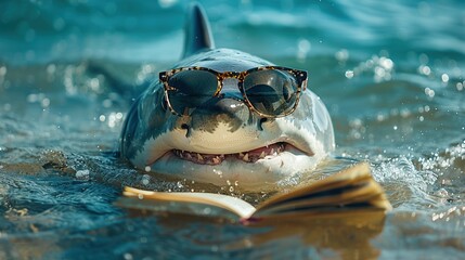 Wall Mural - Shark Reading a Book