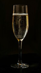 photo champagne in a glass on a black background