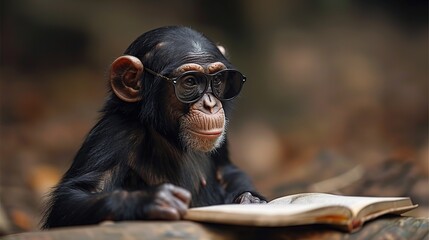 Poster - Chimpanzee Reading a Book