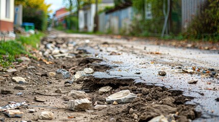 Canvas Print - Eroded footpath near city road with space for copy