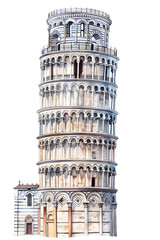 Wall Mural - Leaning tower of Pisa in Tuscany, Italy landmark isolated on transparent background, png file