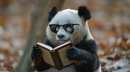 Sticker - Panda Reading in Glasses