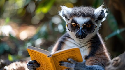 Canvas Print - A Lemur Reading a Book